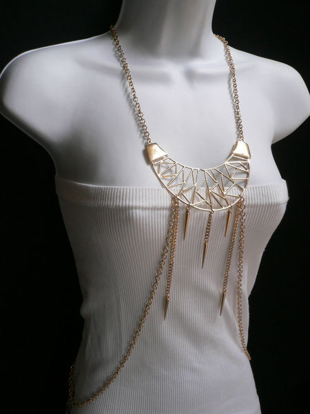 Gold Metal Body Chains Large Moon Geometric Shapes Pendant Long Necklace New Women Accessories