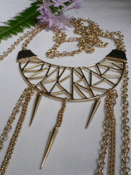 Gold Metal Body Chains Large Moon Geometric Shapes Pendant Long Necklace New Women Accessories