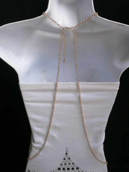 Gold Metal Body Chains Large Moon Geometric Shapes Pendant Long Necklace New Women Accessories