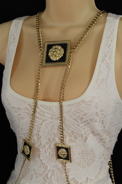 Gold Metal Body Chains 3 Head Lion Charm Harness Pool Necklace New Women Fashion Accessories