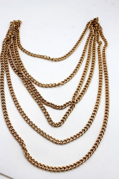 Gold Metal Body Chains Shoulder Front Back Wave Necklace New Women Fashion Jewelry Accessories