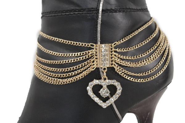 Gold Silver Metal Boot Chain Bracelet Anklet Shoe Heart Charm Love New Women Accessories