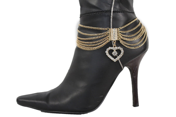 Gold Silver Metal Boot Chain Bracelet Anklet Shoe Heart Charm Love New Women Accessories