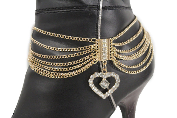 Gold Silver Metal Boot Chain Bracelet Anklet Shoe Heart Charm Love New Women Accessories