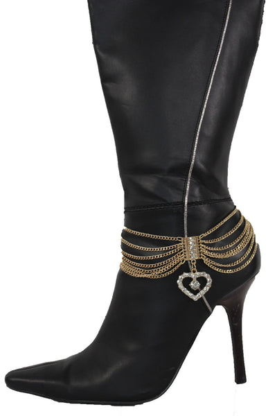 Gold Silver Metal Boot Chain Bracelet Anklet Shoe Heart Charm Love New Women Accessories