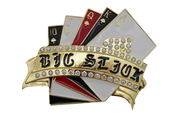 Gold Metal Luck Charm Royal Flush Las Vegas Casino Belt Buckle New Men Accessories
