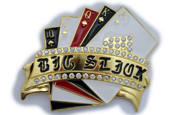 Gold Metal Luck Charm Royal Flush Las Vegas Casino Belt Buckle New Men Accessories