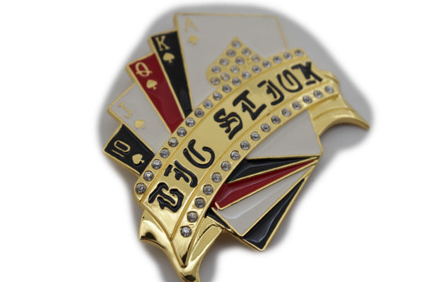 Gold Metal Luck Charm Royal Flush Las Vegas Casino Belt Buckle New Men Accessories