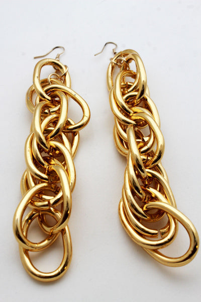 Gold Metal Chain Chunky Thick Links Hip Hop Long Drop Earrings Set New Women Accessories