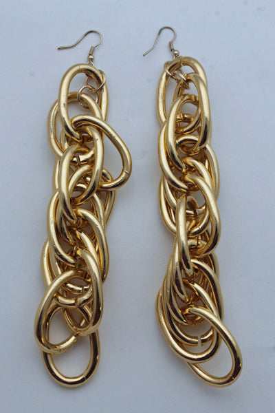 Gold Metal Chain Chunky Thick Links Hip Hop Long Drop Earrings Set New Women Accessories