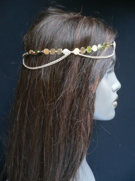 Gold Metal Chain Hair Piece Chic Headband Head Waves Coins Women Trendy Fashionable Accessories