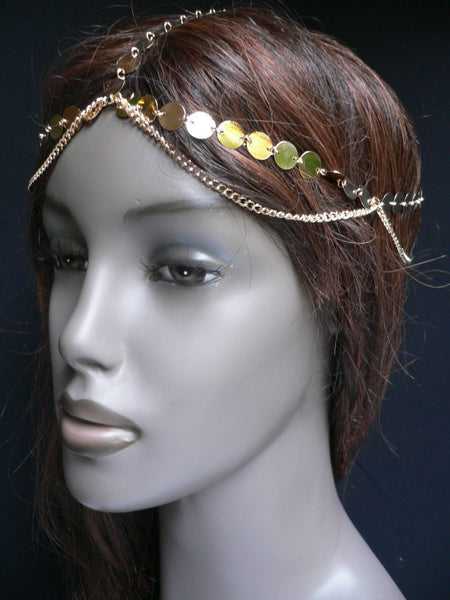 Gold Metal Chain Hair Piece Chic Headband Head Waves Coins Women Trendy Fashionable Accessories
