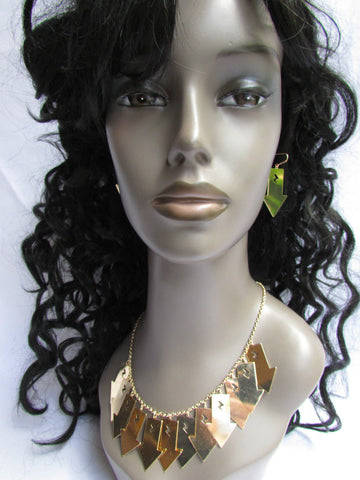Gold Metal Chain Lightning Arrows Drop Trendy Necklace Earrings Set New Women Accessories