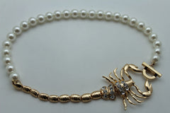Gold Metal Chain Pearl Bead Choker Short Necklace Silver Black Rhinestones Big Scorpion Pendant