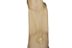 Gold Metal Chain Skeleton Skull Charm Crown 3D Pendant Long Necklace Hip Hop Style Men