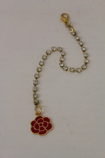 Gold Metal Chains Back Pendant Necklace Silver Beads Red Flower New Women Accessories