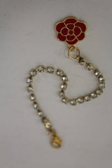 Gold Metal Chains Back Pendant Necklace Silver Beads Red Flower