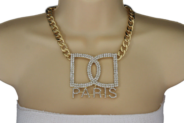 Gold Metal Chains Big D Hand Cuffs Paris Charm Short Necklace New Women Fashion Jewelry Accessories