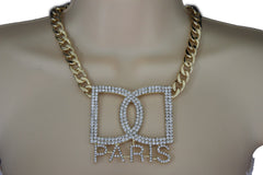 Gold Metal Chains Big D Hand Cuffs Paris Charm Short Necklace