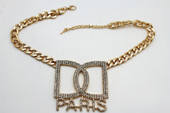 Gold Metal Chains Big D Hand Cuffs Paris Charm Short Necklace