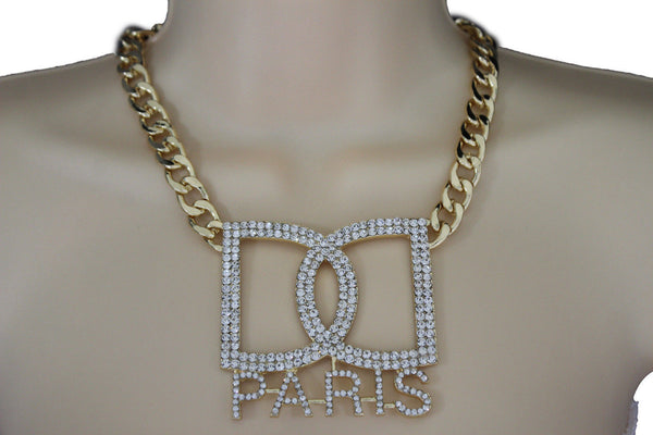 Gold Metal Chains Big D Hand Cuffs Paris Charm Short Necklace New Women Fashion Jewelry Accessories