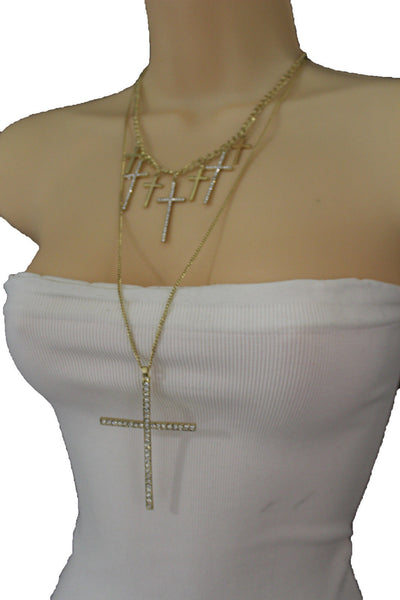 Gold Metal Chains Big Small Crosses Pendant Charm Sexy Necklace New Women Fashion Jewelry Accessories