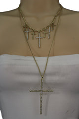 Gold Metal Chains Big Small Crosses Pendant Charm Sexy Necklace