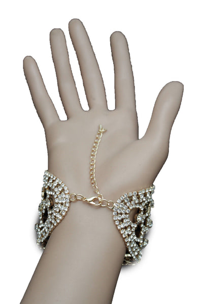 Gold Metal Chains Bracelet Silver Rhinestones Bridal Wedding Wrist New Women Accessories