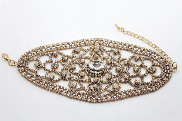 Gold Metal Chains Bracelet Silver Rhinestones Bridal Wedding Wrist New Women Accessories