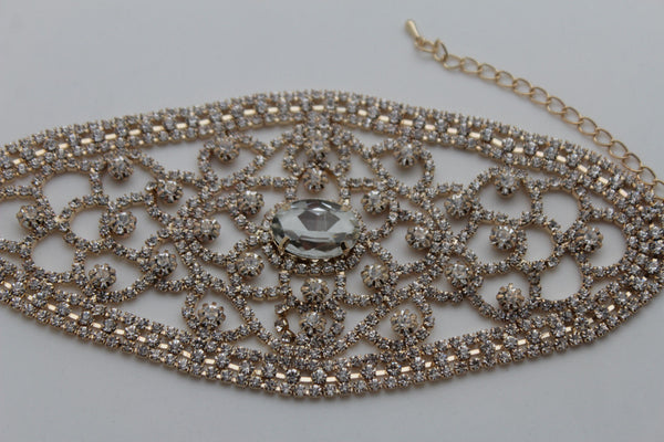 Gold Metal Chains Bracelet Silver Rhinestones Bridal Wedding Wrist New Women Accessories