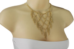 Gold Metal Chains Fringes Tassel Stylish Short Necklace
