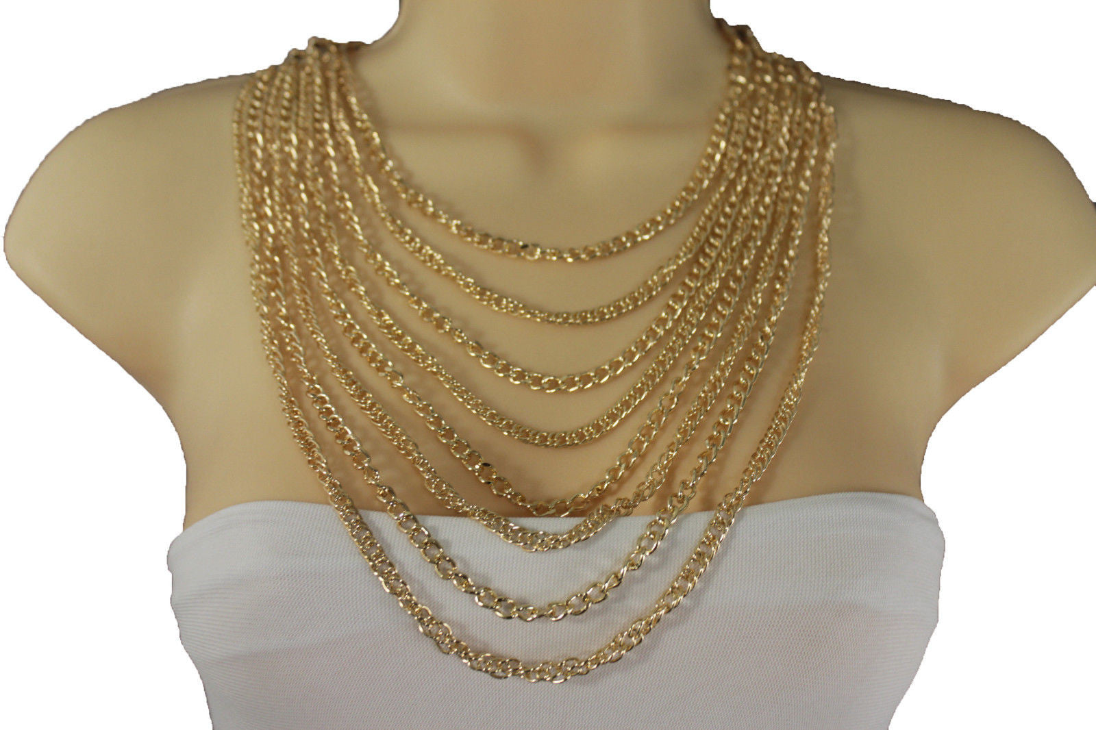 Gold Metal Chains Links 8 Strands Long Necklace – alwaystyle4you