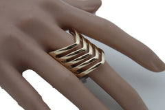 Gold Metal Elastic Band Ring Stripes Chevron Stylish Sexy