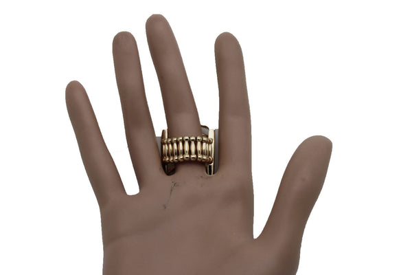 Gold Metal Elastic Band Ring Stripes Chevron Stylish Sexy New Women Fashion Jewelry Accessories