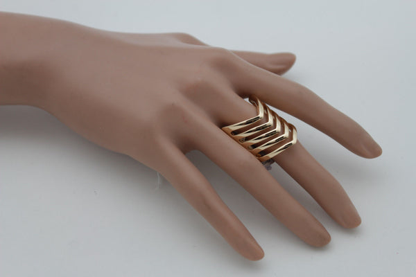 Gold Metal Elastic Band Ring Stripes Chevron Stylish Sexy New Women Fashion Jewelry Accessories