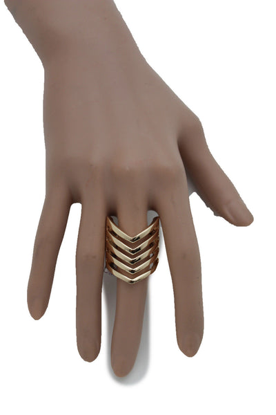 Gold Metal Elastic Band Ring Stripes Chevron Stylish Sexy New Women Fashion Jewelry Accessories