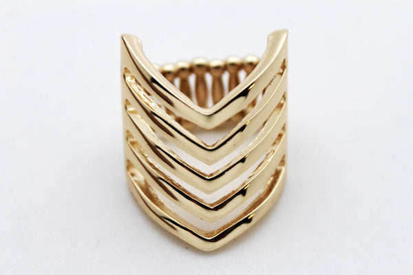 Gold Metal Elastic Band Ring Stripes Chevron Stylish Sexy New Women Fashion Jewelry Accessories