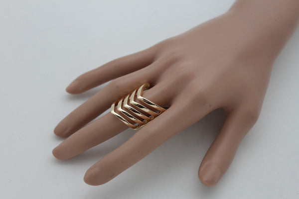 Gold Metal Elastic Band Ring Stripes Chevron Stylish Sexy New Women Fashion Jewelry Accessories