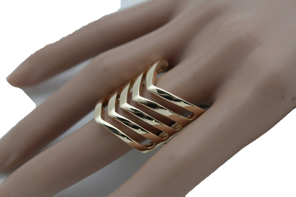 Gold Metal Elastic Band Ring Stripes Chevron Stylish Sexy New Women Fashion Jewelry Accessories
