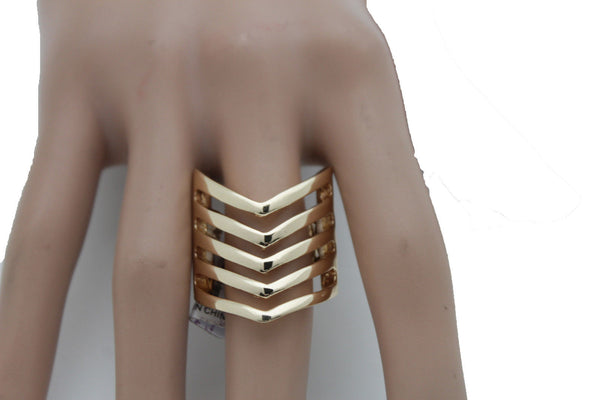Gold Metal Elastic Band Ring Stripes Chevron Stylish Sexy New Women Fashion Jewelry Accessories