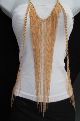 Gold Metal Full Body Chain Front Hips Side Multi Fringes Necklace New Women Fashion Accessories