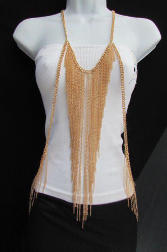 Gold Metal Full Body Chain Front Hips Side Multi Fringes Necklace New Women Fashion Accessories