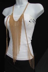 Gold Metal Full Body Chain Front Hips Side Multi Fringes Necklace