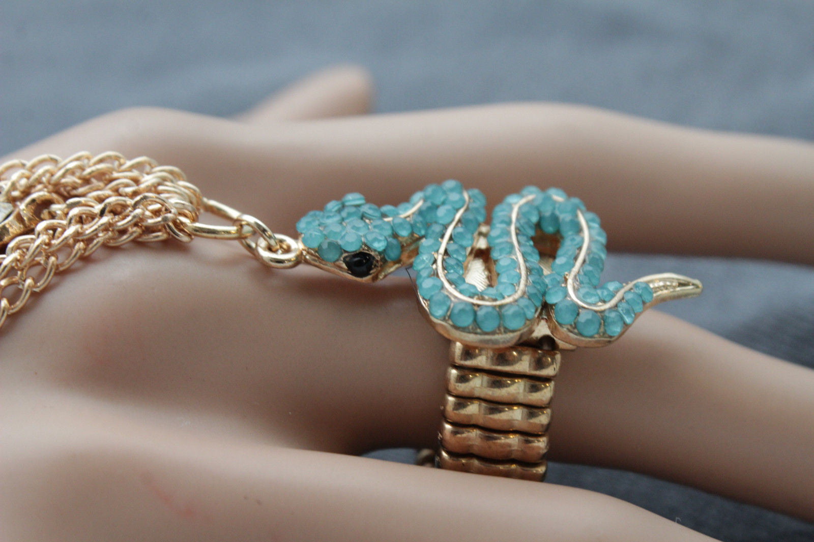 Metal Bracelet Ring Multi Rhinestone Turquoise Snake N – alwaystyle4you