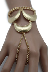 Gold Metal Hand Chain Bracelet Moons Crescent Casual Trendy