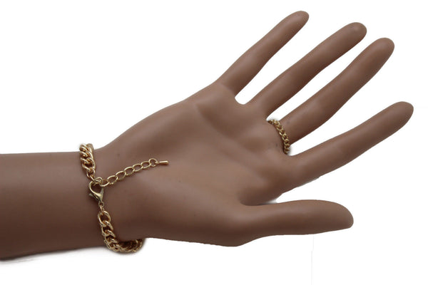 Gold Metal Hand Chain Bracelet Slave Ring Moons Crescent Casual Trendy New Women Fashion Accessories