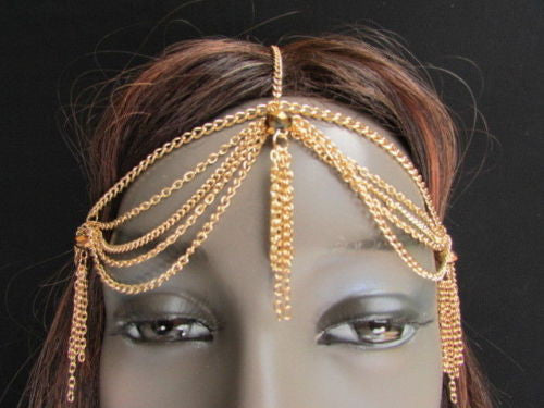 Gold Metal Head Chain Egyption Style Lightweight Beads Women Fashion Jewelry Accessories