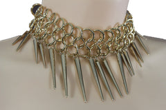 Gold Metal Multi Spikes NY Hip Hop Choker Necklace Sexy Gothic Jewelry