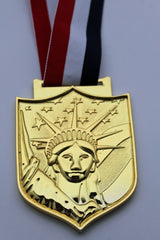 Gold Metal Plate Statue Lady Liberty Long Fabric USA Flag Necklace Hip Hop Style