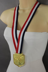 Gold Metal Plate Statue Lady Liberty Long Fabric USA Flag Necklace Hip Hop Style